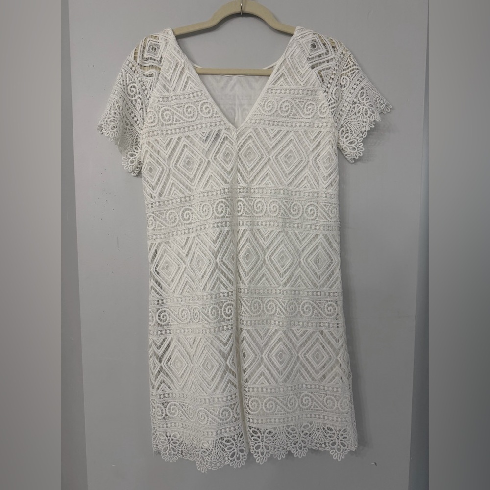 Madewell Women’s 0 or XS White Lace over lining short sleeve crewneck mini dress - Picture 3 of 9